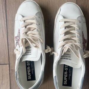 Golden Goose Cream Sneakers with Pink Glitter Star